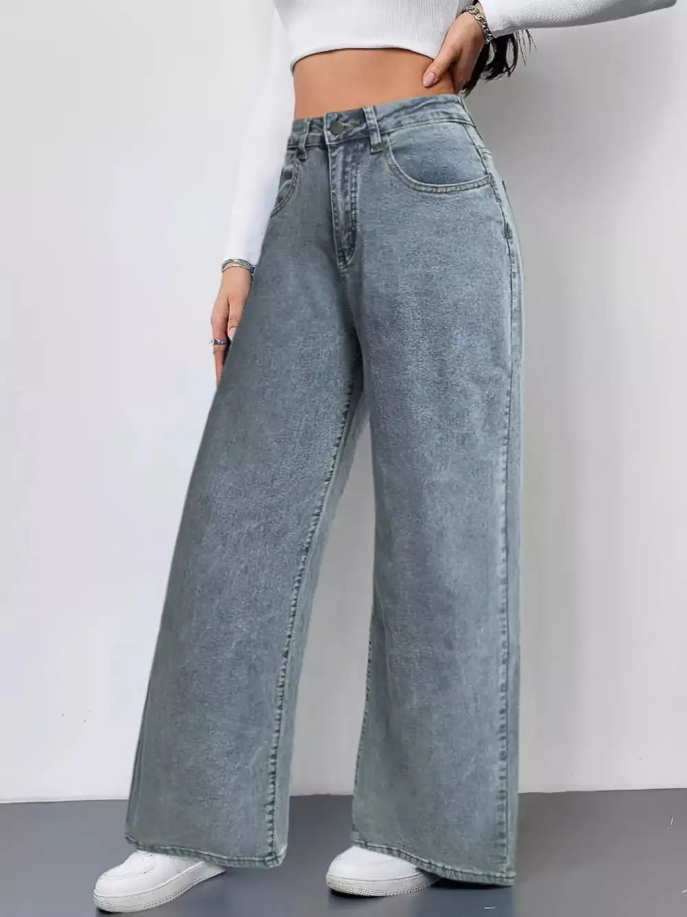 Contoured High Waist Wide Leg Denim Jeans