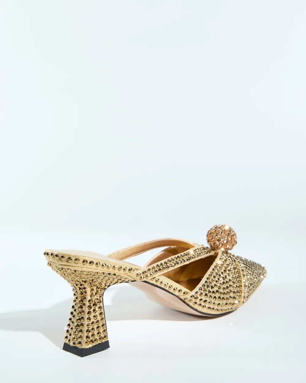 Bead Rhinestone Embellished Mules in Gold