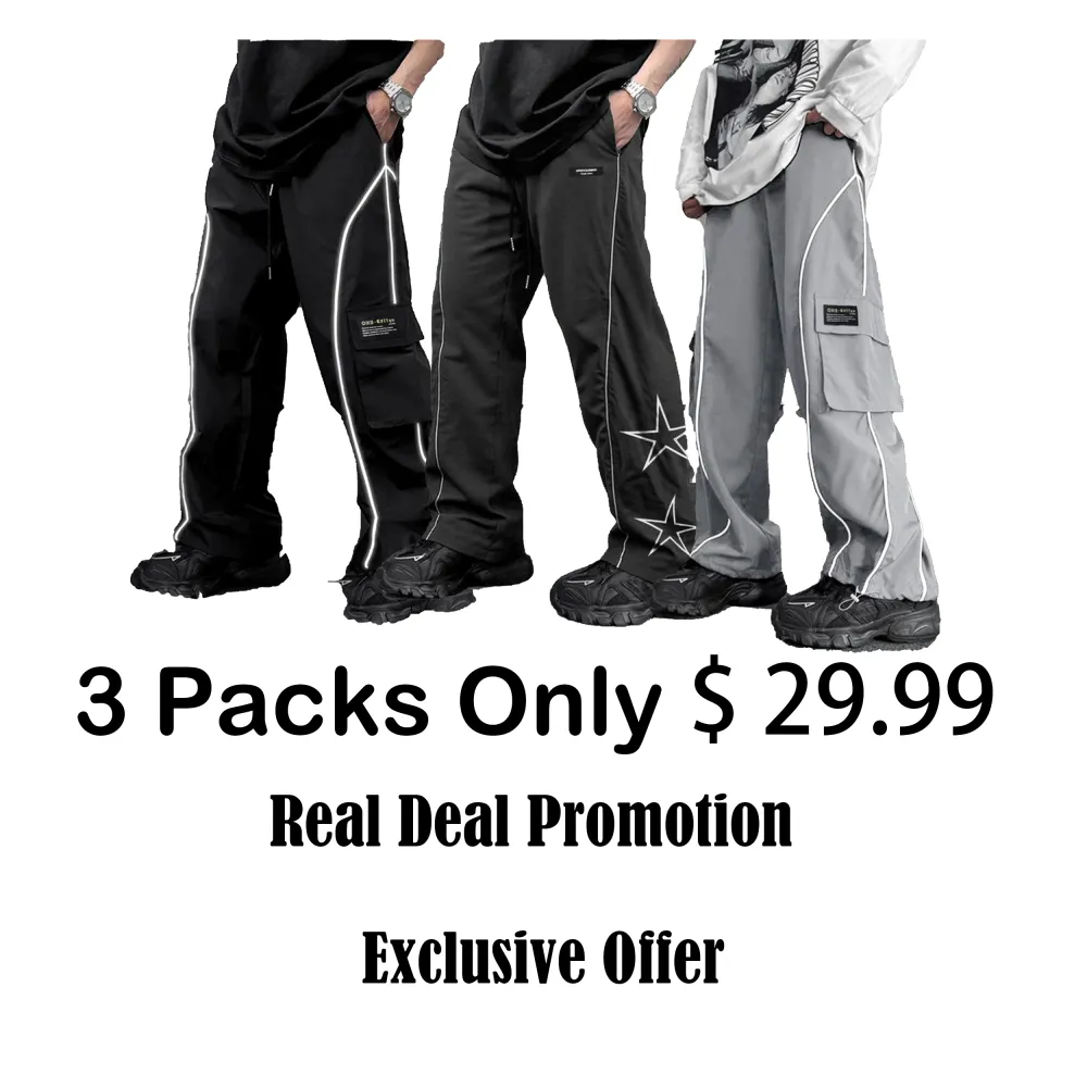 Men’s Loose Fit Cargo Pants with Letter Patch & Contrast Binding – Casual Drawstring Trousers for Spring, Fall & Winter