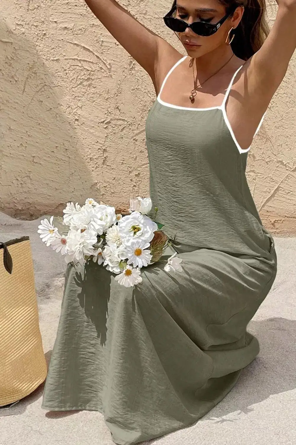 Spaghetti Strap Maxi Dress With Contrast Trim