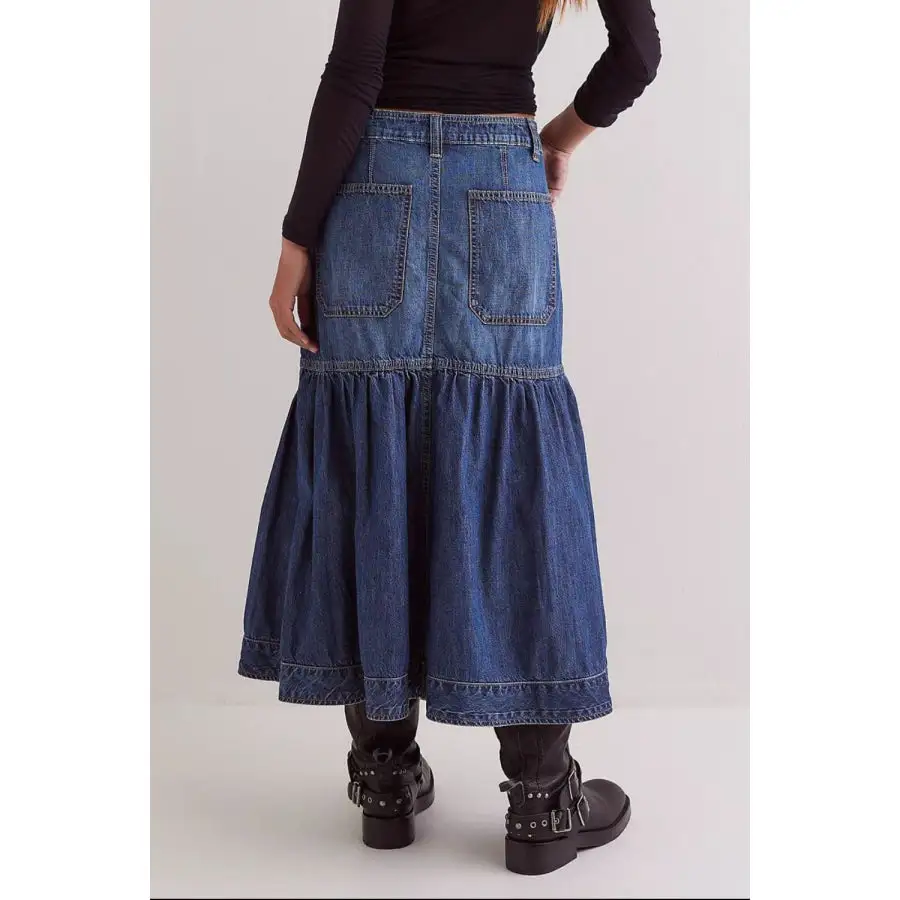 Midi Denim Skirt with Pockets