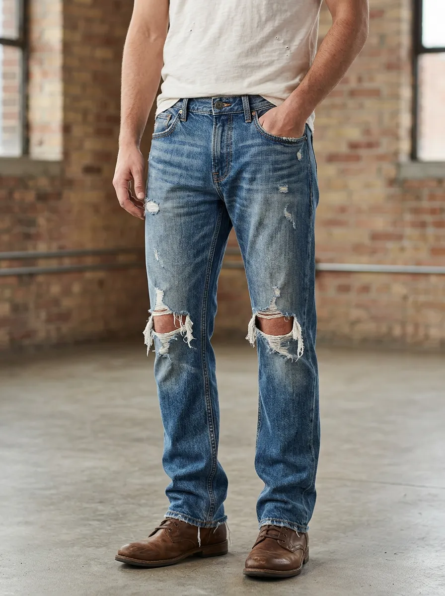 Men's Raw Hem Ripped Jeans