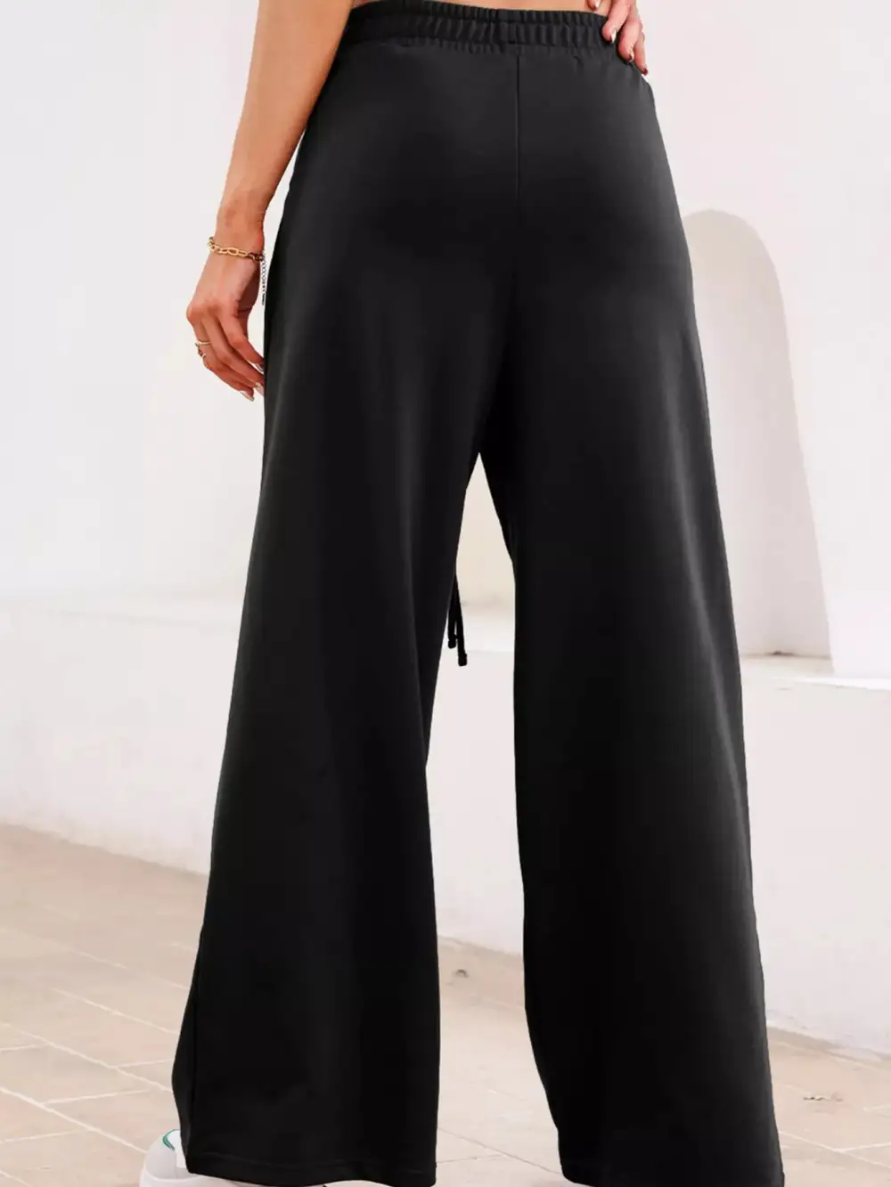 High-Waist Drawstring Pleated Pocketed Sweatpants