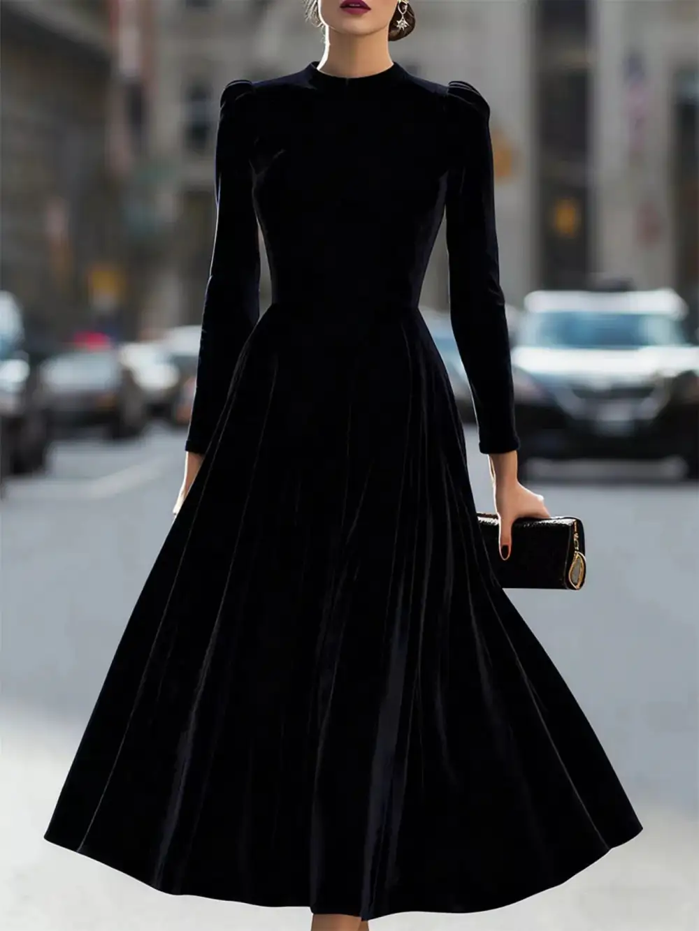 Velvet Long Sleeve Dress Casual