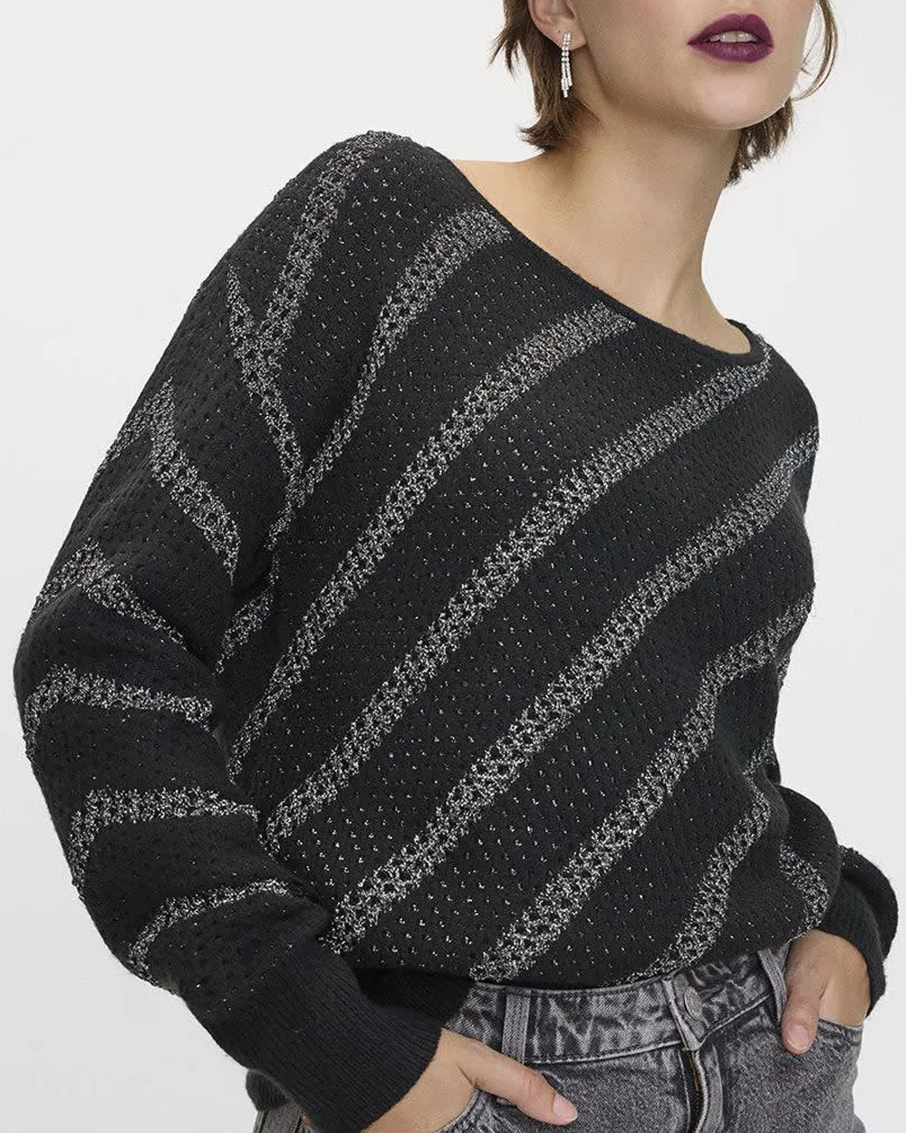 Striped Long-Sleeve Boat-Neck Sweater