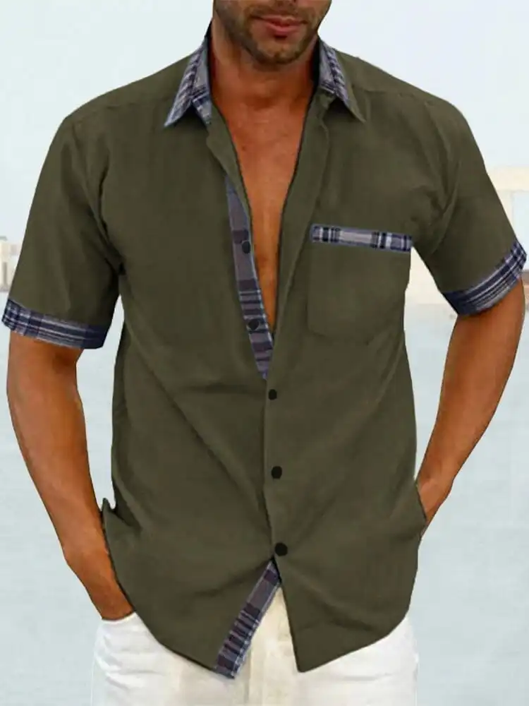 Casual Plaid Collar Linen Shirt