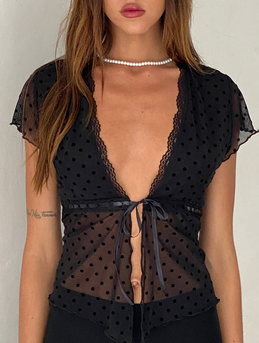 Butterfly Top In Polka Black Flock
