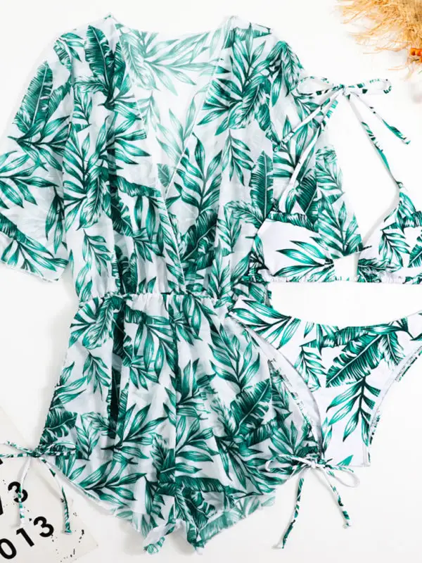 Tropical High Waist Tie Bikini Swim Set
