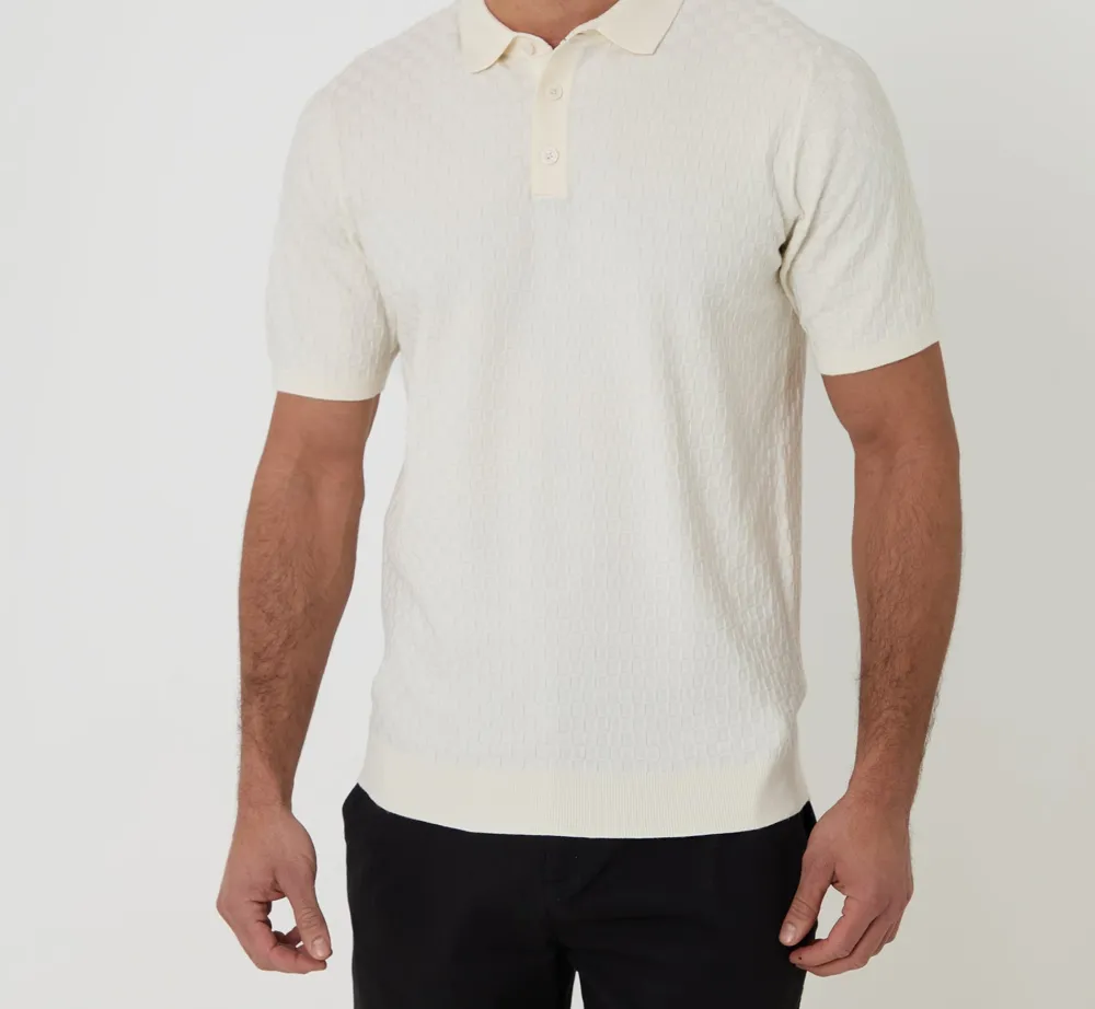 Men's Ecru Basket Stitch Knitted Polo
