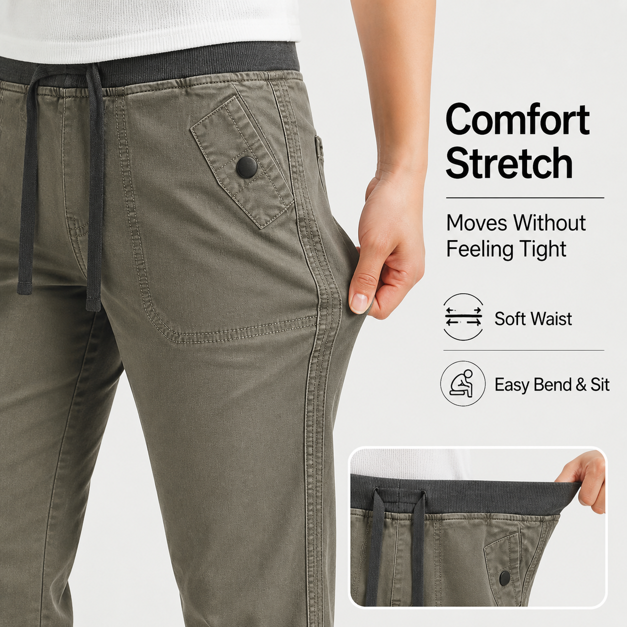 Women's solid seam detail drawstring mid-rise straight-leg pants detail