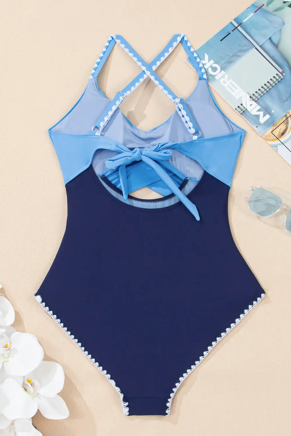 Ric Rac Trim Contrasted One Piece Swimsuit