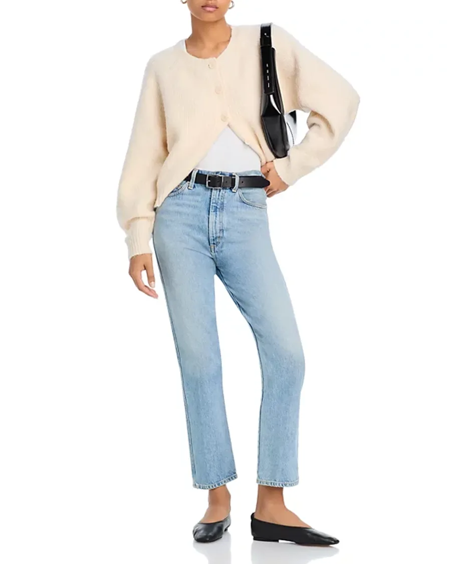 Drop Shoulders Crewneck Button Front Cardigan