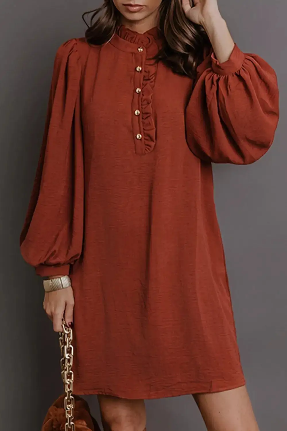 Solid Shift Long Sleeve Mini Dress