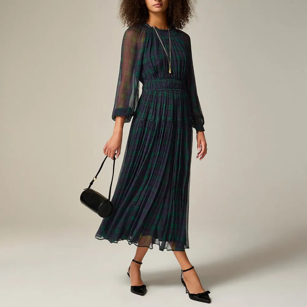 Crinkle Chiffon Sheer Long-Sleeve Dresses