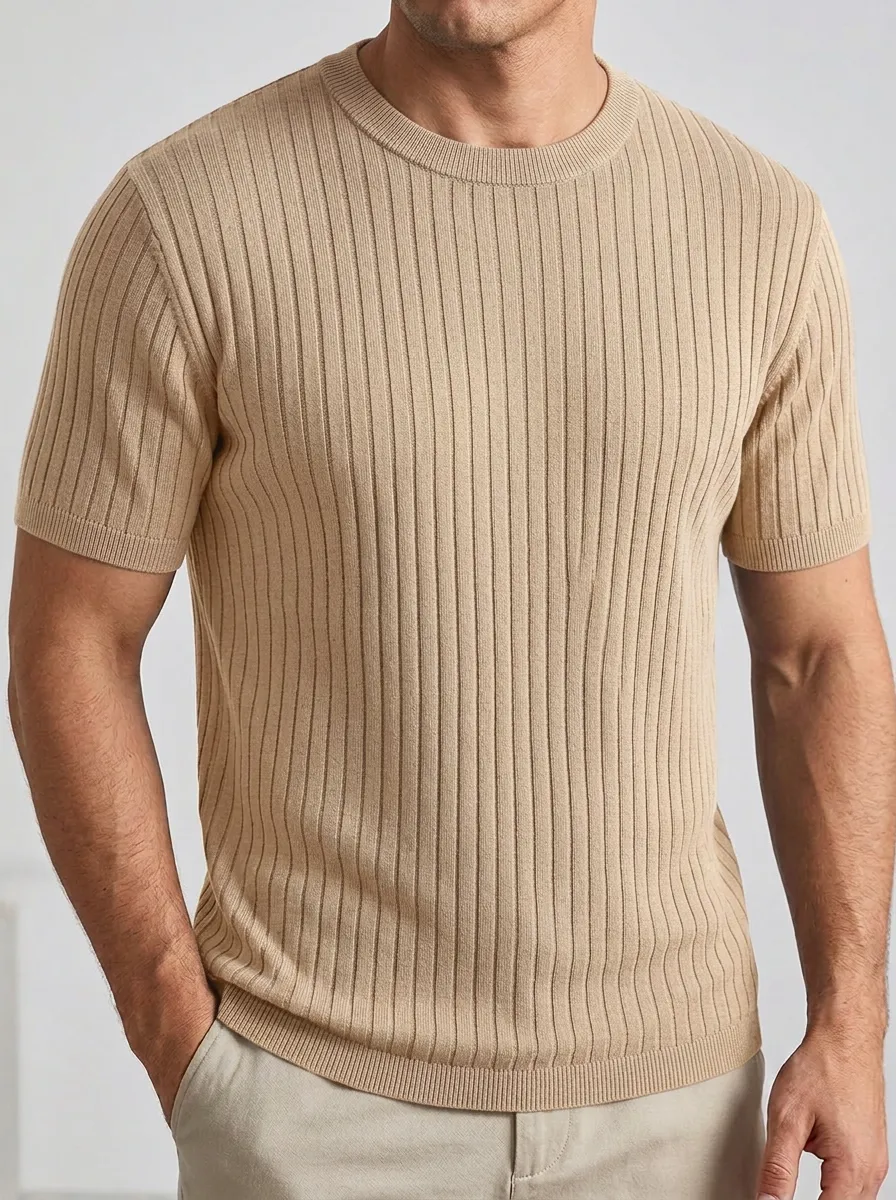 Refined Utility-Look Men's Knit Crew-Neck T-Shirt