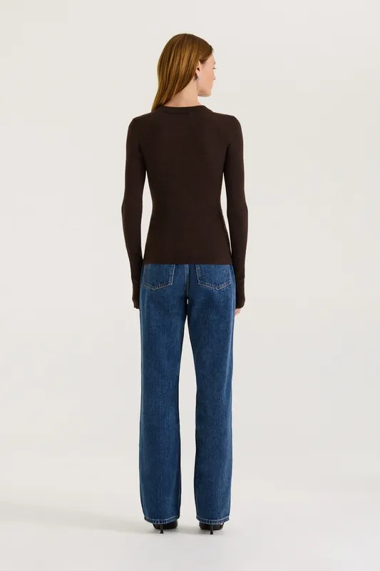 Espresso V-Neck Thumbhole Knit Top