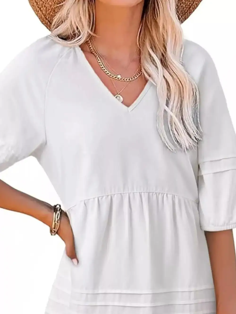 Denim V Neck Puff Sleeve Mini Dress