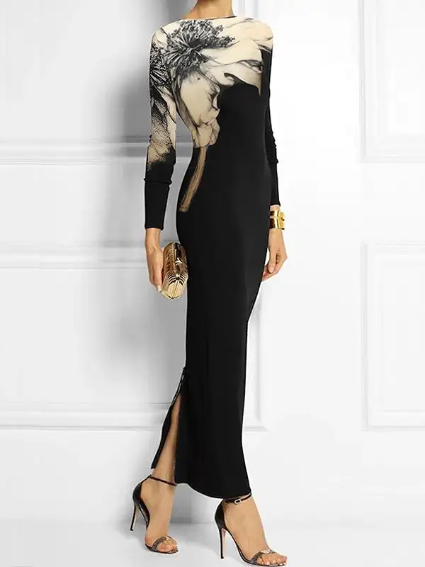 Floral Printed Long Neck Maxi Dress