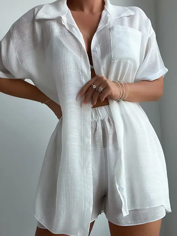 Loose Sun Protection Short Sleeved Swim Cover Up