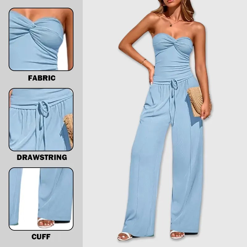 Women's strapless top and trousers two-piece set