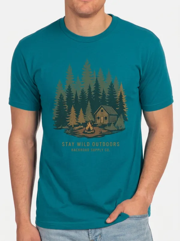 Men's Camping Nature Lover Cabin Campfire Printed T-shirt