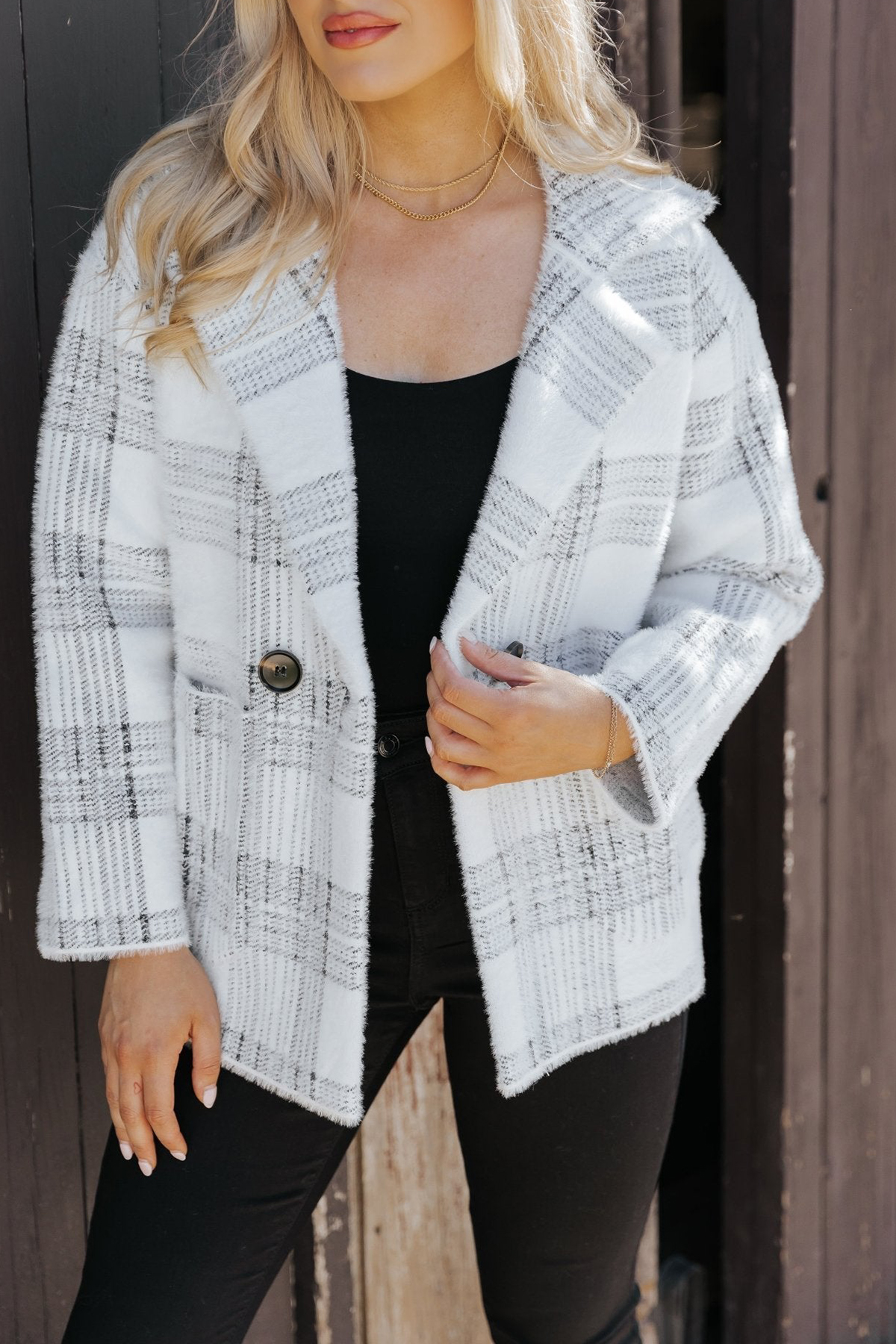 Black and White Plaid Blazer Jacket