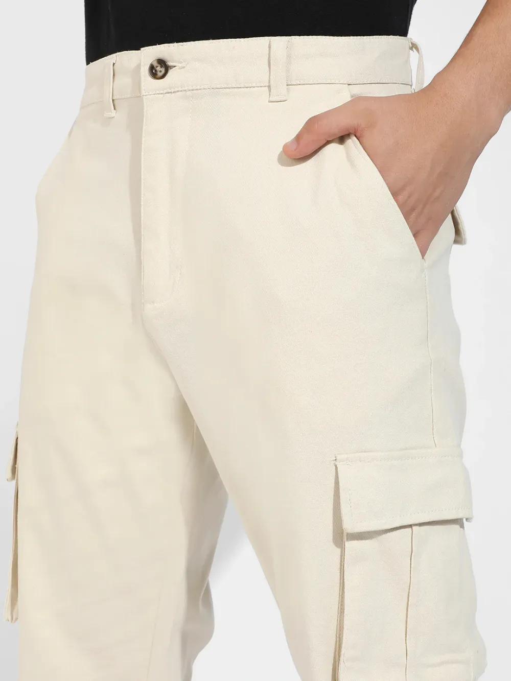 Yellow Mid Rise Cargo Trousers