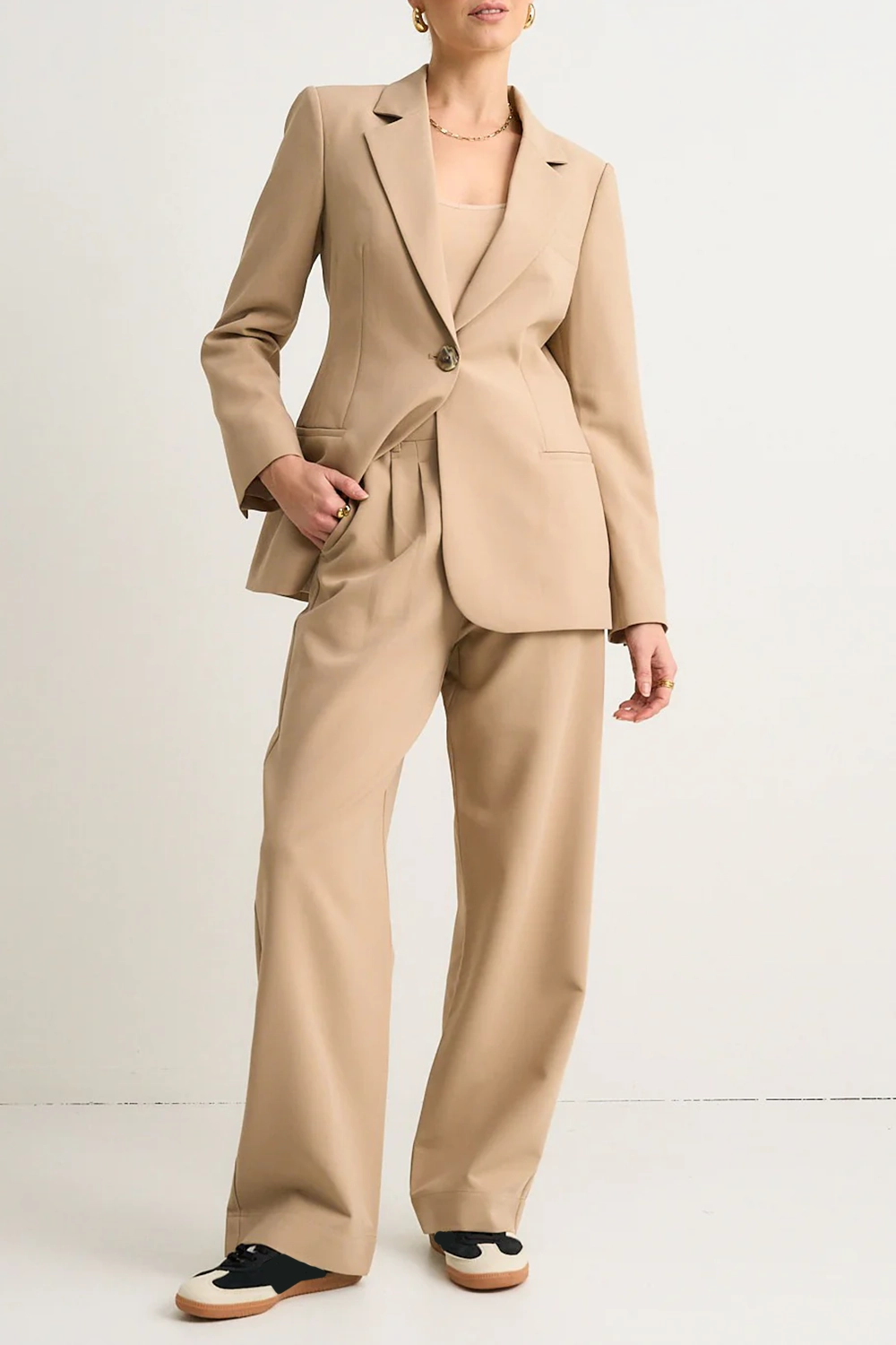 Beige Striped Top Layered Blazer