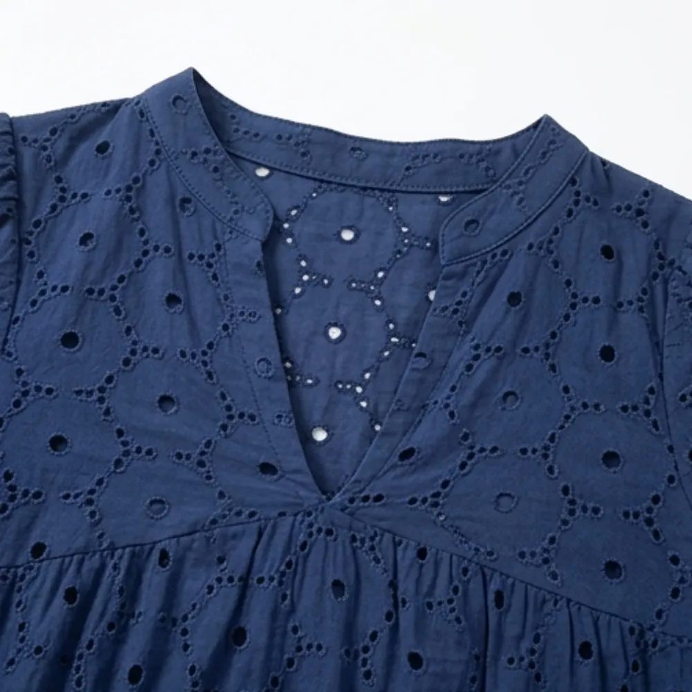 Floral Cotton Blend Eyelet Midi Dress