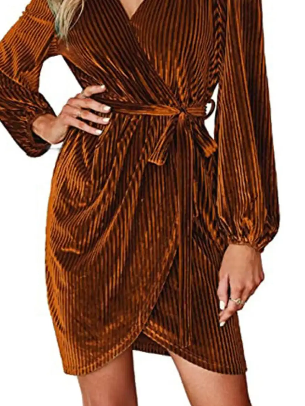 Layered Detail Tie Waist Long Sleeve Dress