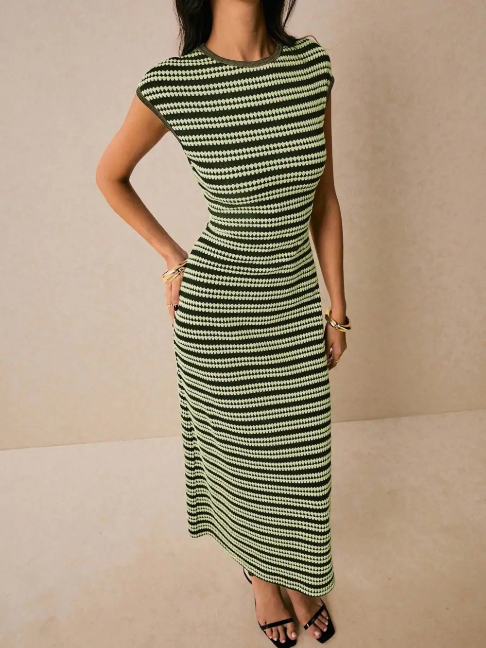 Balanced Detail Striped Midi Dress