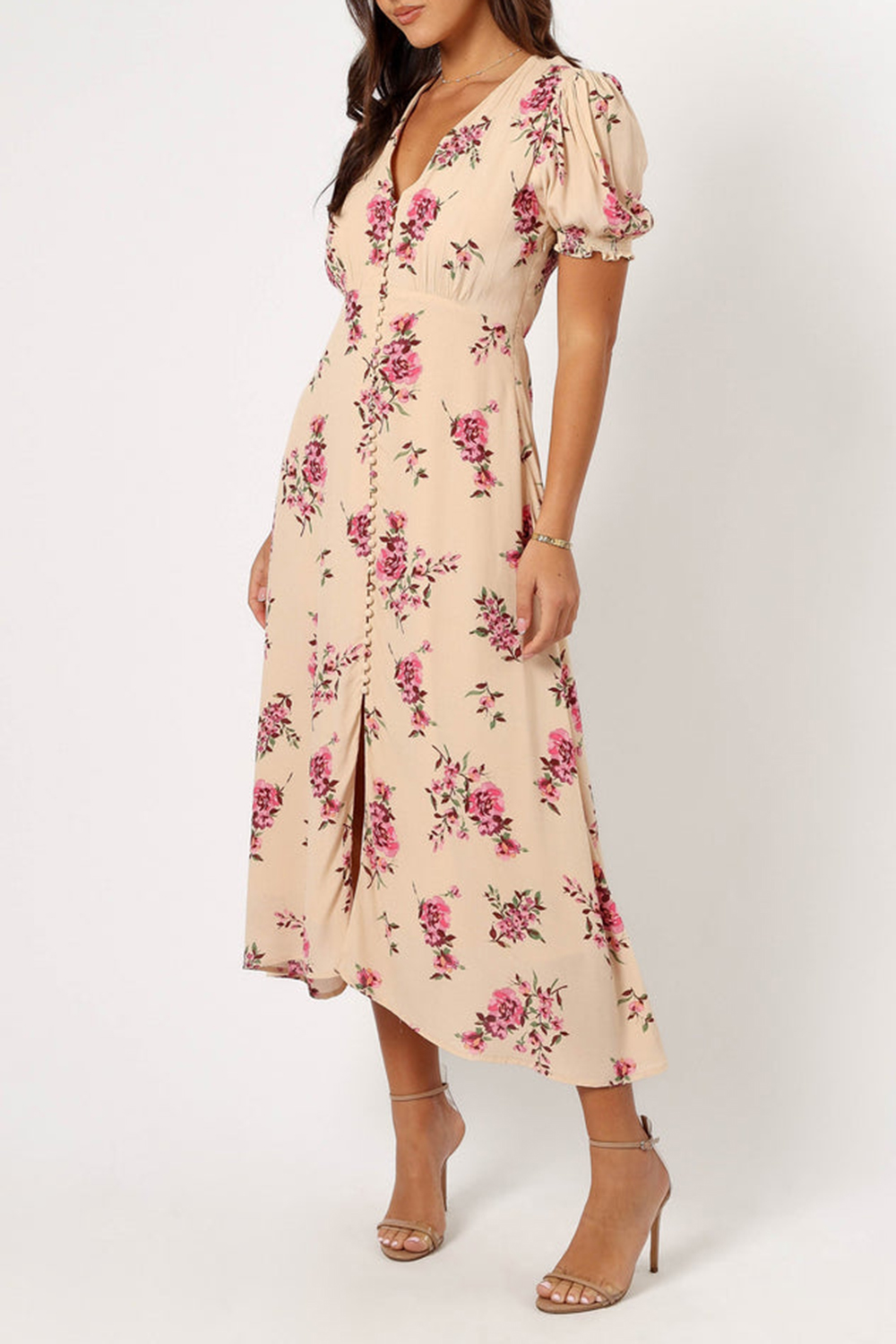 VANILLA ROSE FLORAL MIDI DRESS