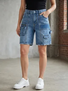 Women's Casual Streetwear Multi-Pocket Patchwork Denim Shorts