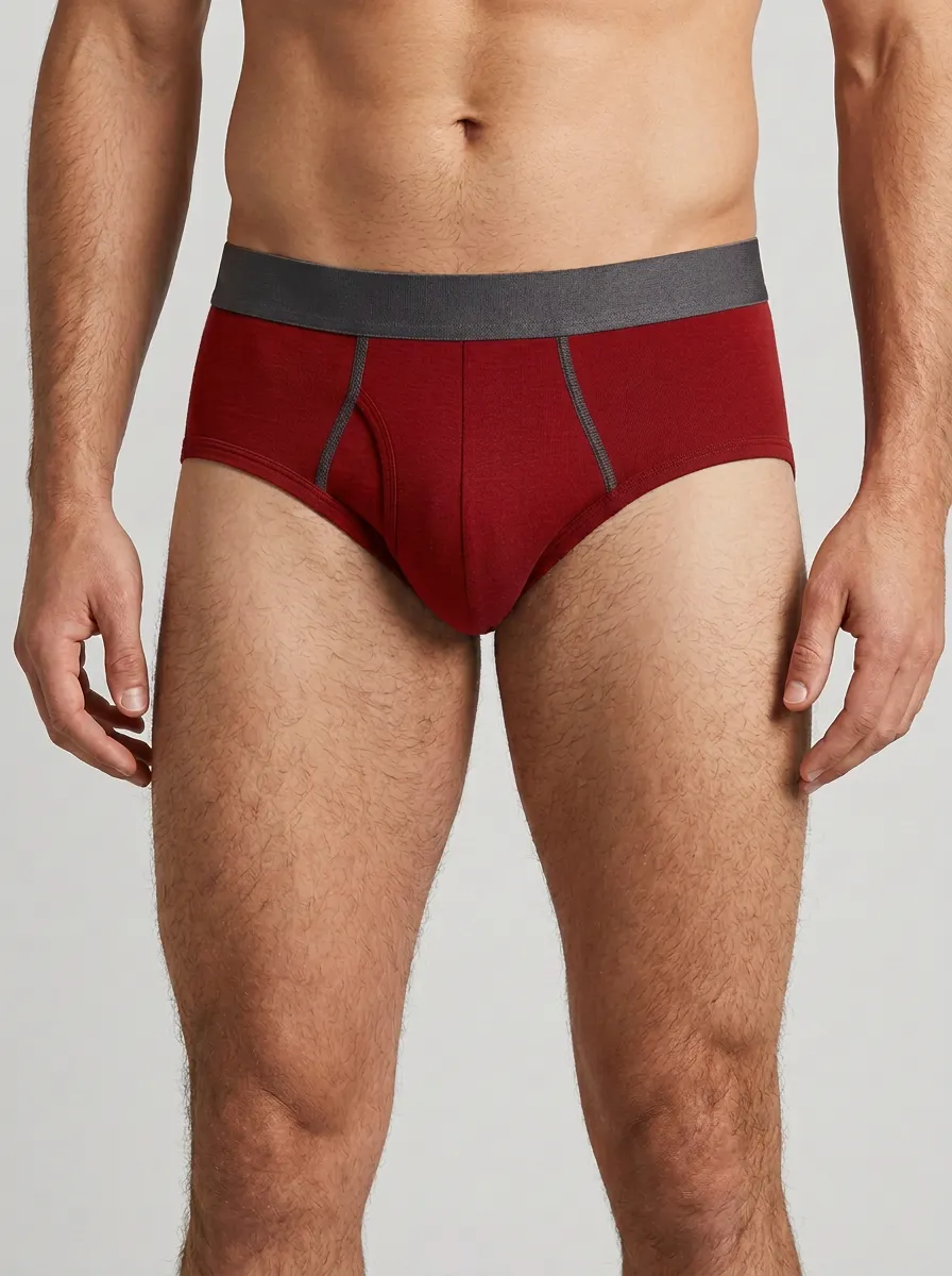 Men's Navy Blue Solid Color Elastic Waistband Briefs
