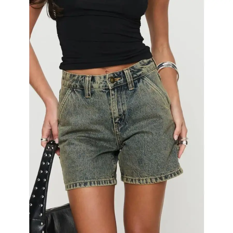 Washed High Rise Denim Shorts