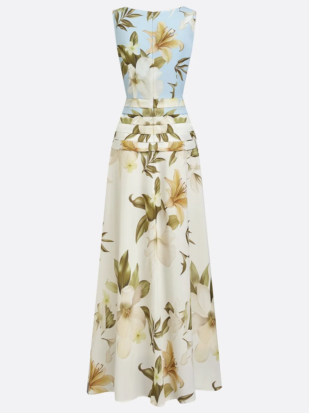 A Line Boat Neck Floral Maxi Dress