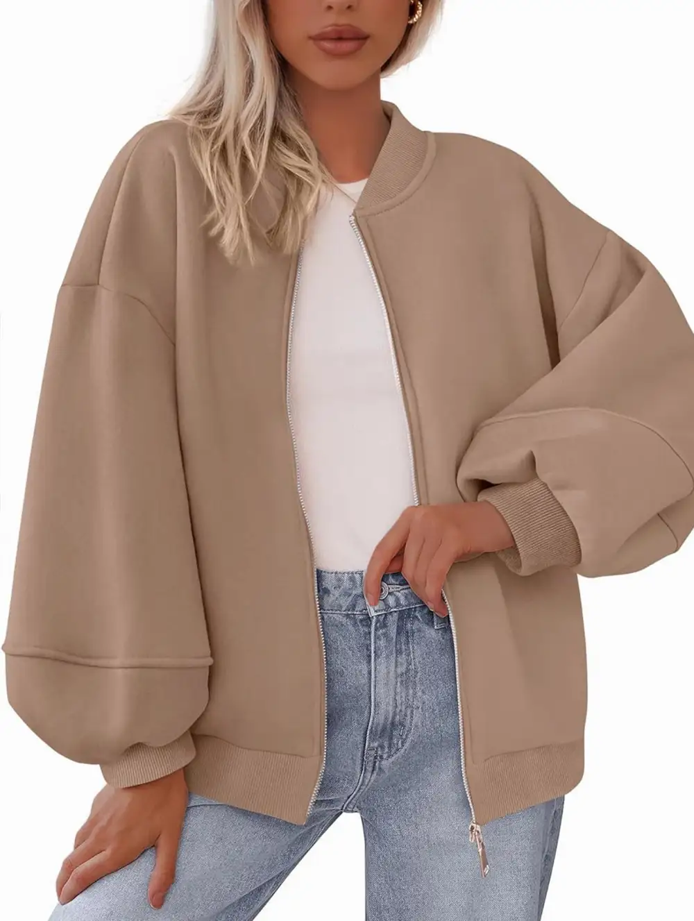 Textured Detail Zip-Up Sweatshirt Jacket