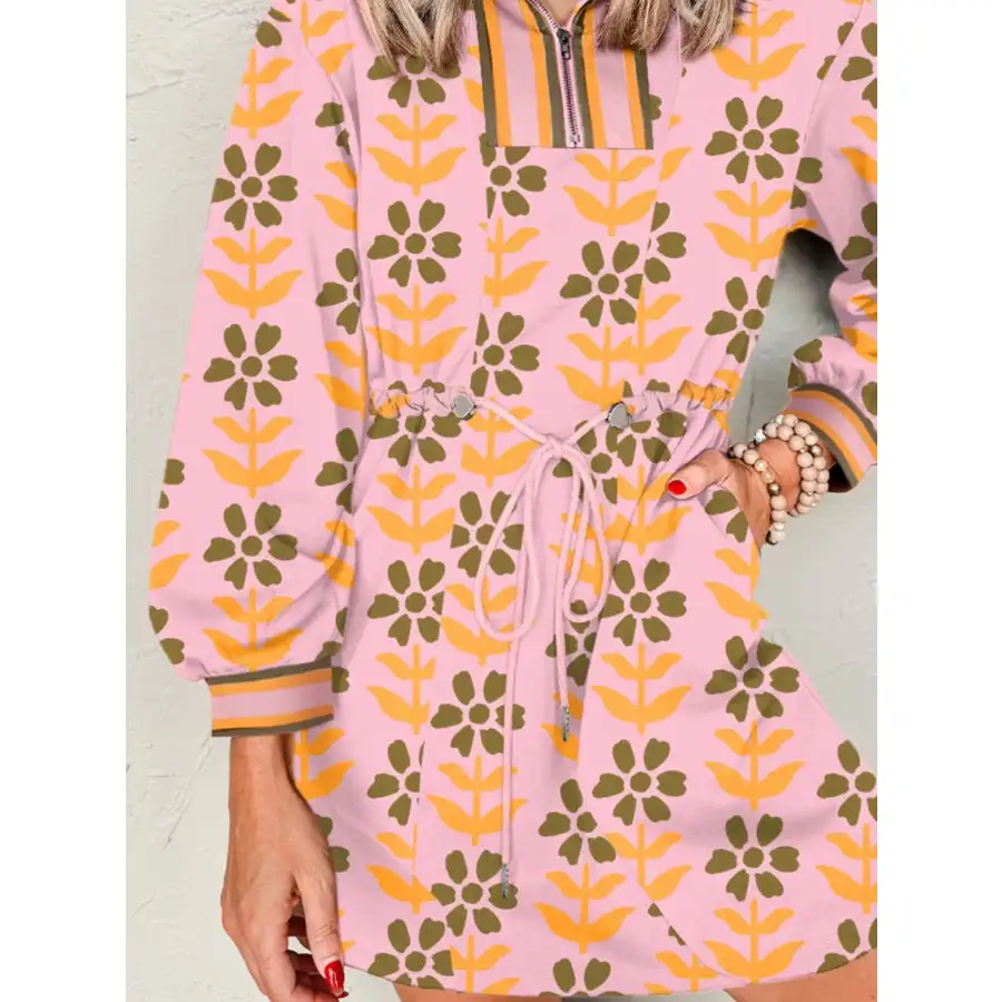 Printed Drawstring Waist Mini Dress