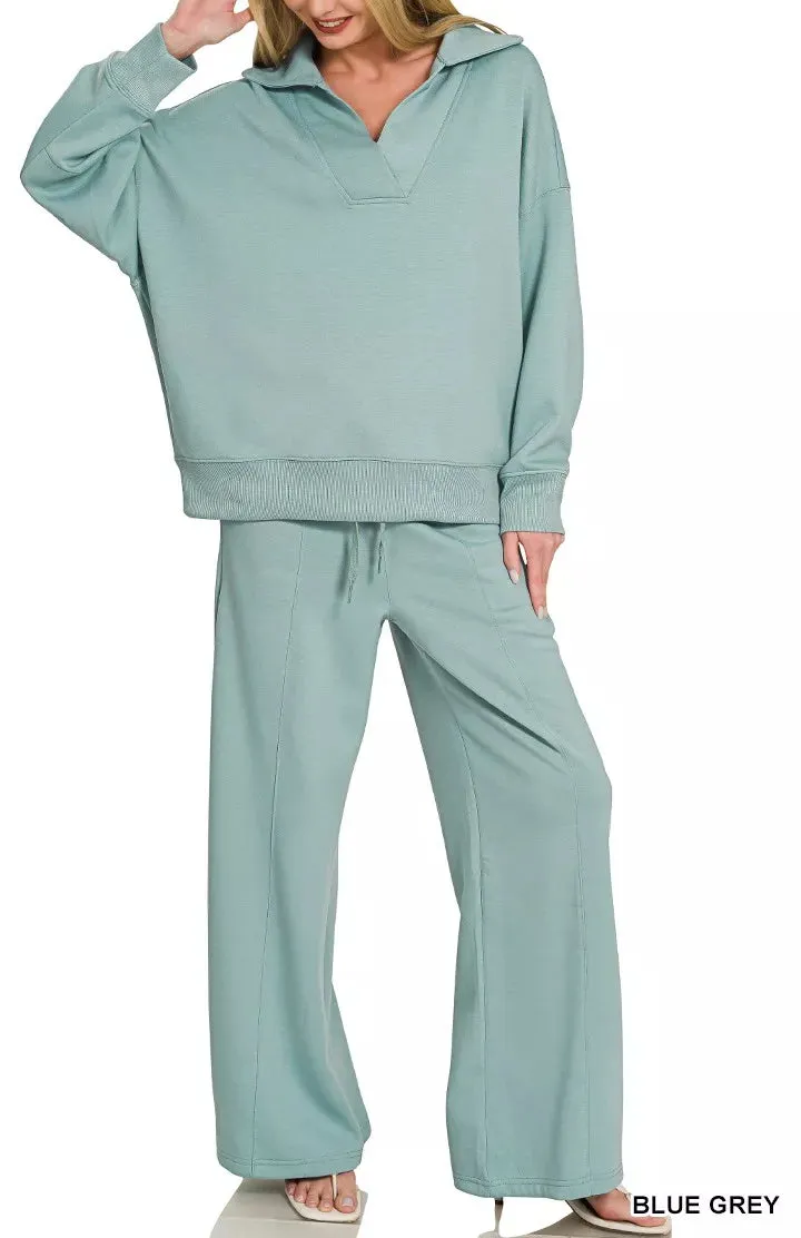 Scuba Collared Pullover & Center Seam Pants Set