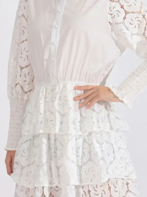 Textured Detail Lace Long Sleeve Dress