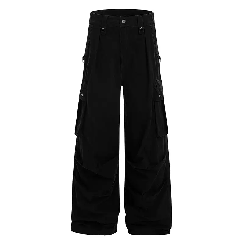 Pleated Multi Pocket Parachute Wide Leg Cargo Pants