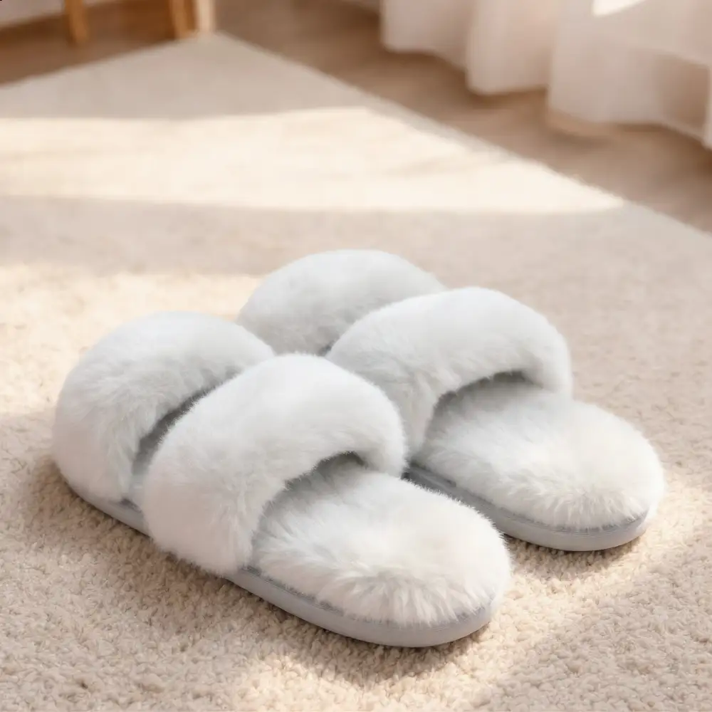 Cozy Faux Fur Cross-Band Slippers