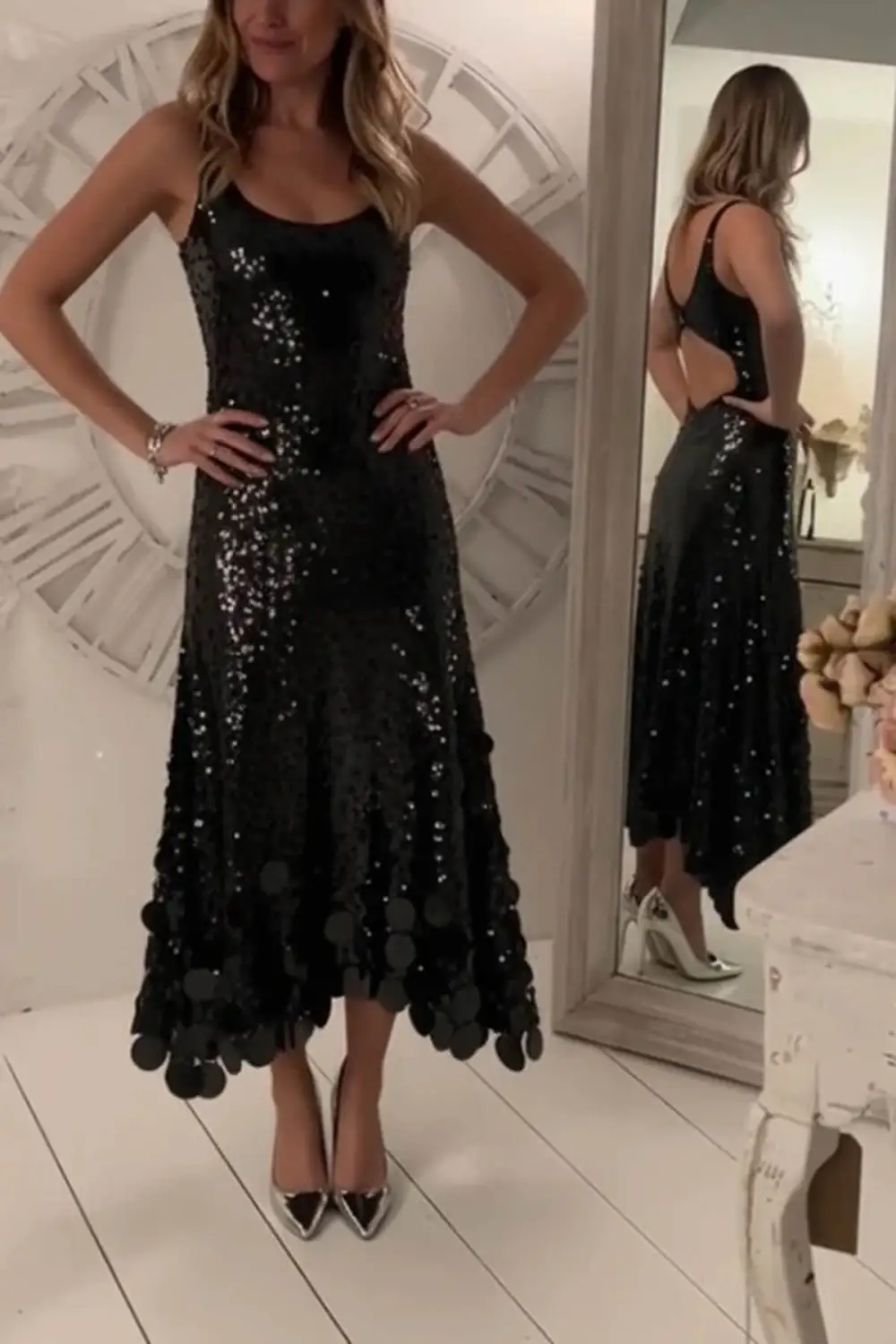 Tips Sequin Irregular Round Maxi Gown