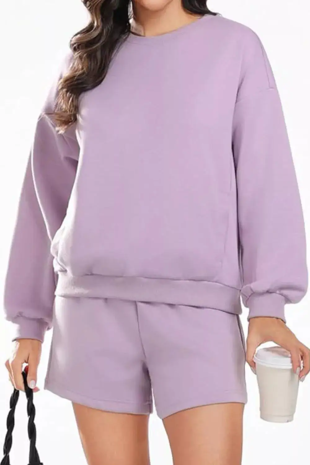 Round Neck Sweatshirt and Shorts Set