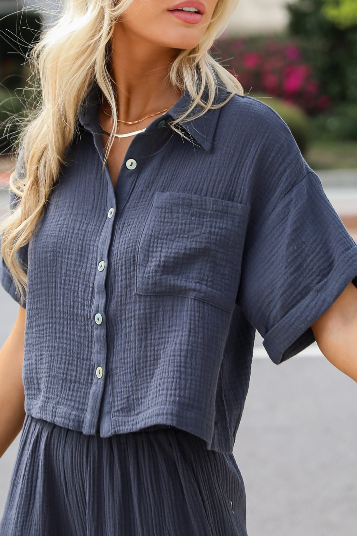 Too Perfect Charcoal Linen Blouse