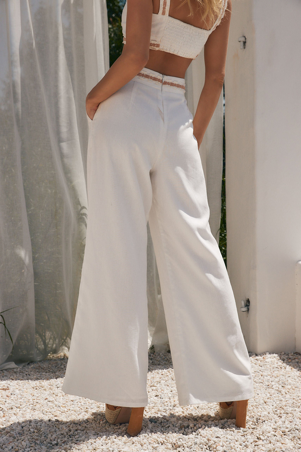White High Waist Buckle Trousers