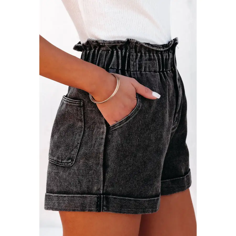 Paperbag Waist Denim Shorts with Pockets