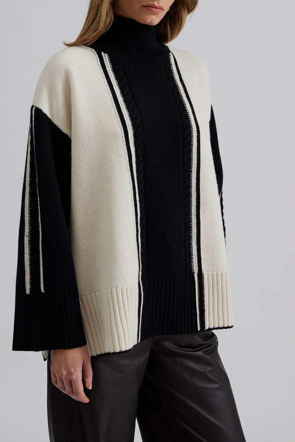 Color Blocked Striped Knit Sweater