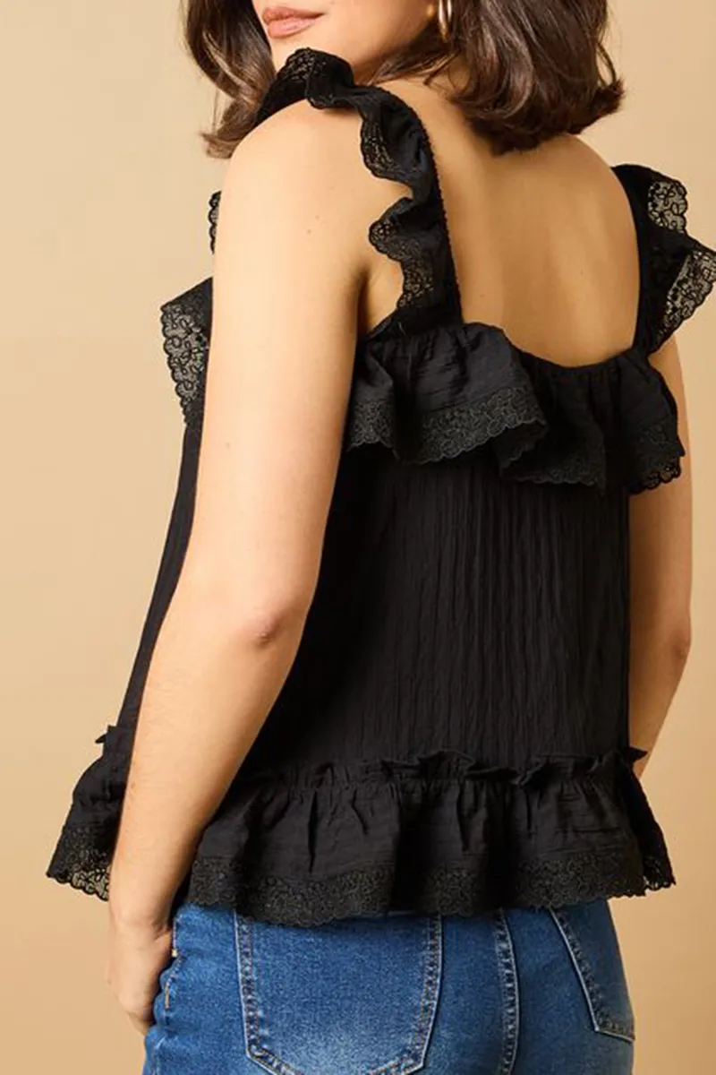 Casual Style Sleeveless Frill Detail Top