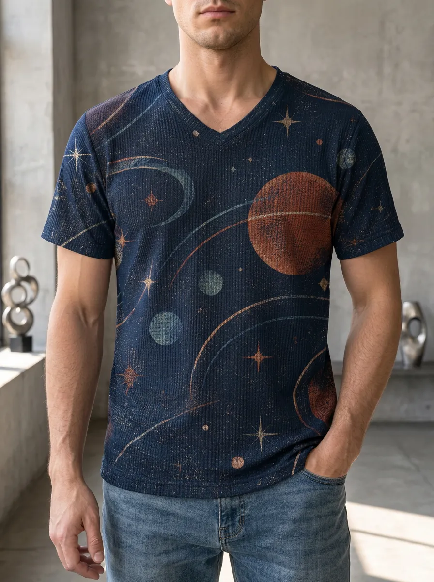 Men's Celestial Space Astronomy Galaxy V-Neck T-Shirt